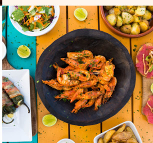 Platos de comida para compartir en Mangos